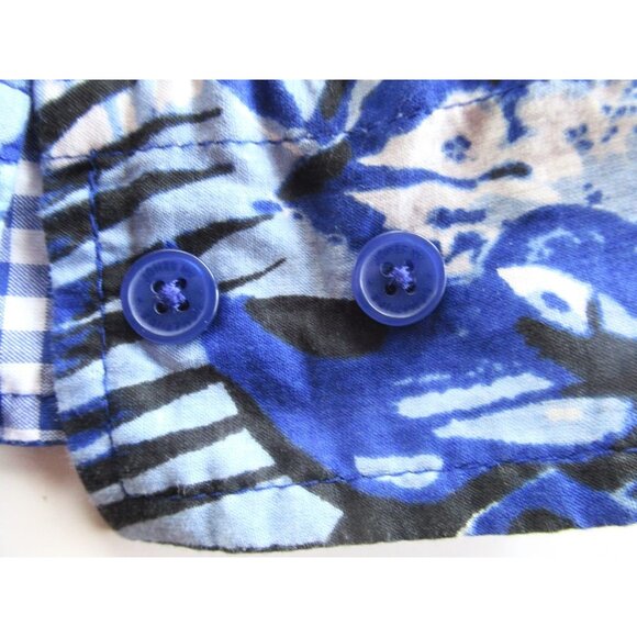Jones NY Women Shirt/Blouse Floral Blue/White Roll-up Sleeve Pintucks Cotton XL - Picture 13 of 16